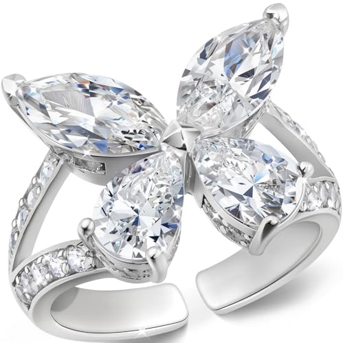 J.Fée Ringe Silber Ring Silber 925 Damen Schmetterling Ringe mit Cubic Zirkonia, Schmetterling Offene Ring Damen Schmuck Schmetterlinge Schmuck Geschenke für Frauen
