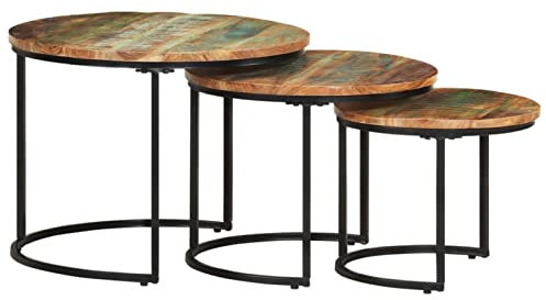 3-teiliges Satztisch-Set, massives Altholz, stilvoller Couchtisch und Akzent-Beistelltische für Wohnzimmer und Schlafzimmer, vielseitige Sofa-Aufbewahrungslösung