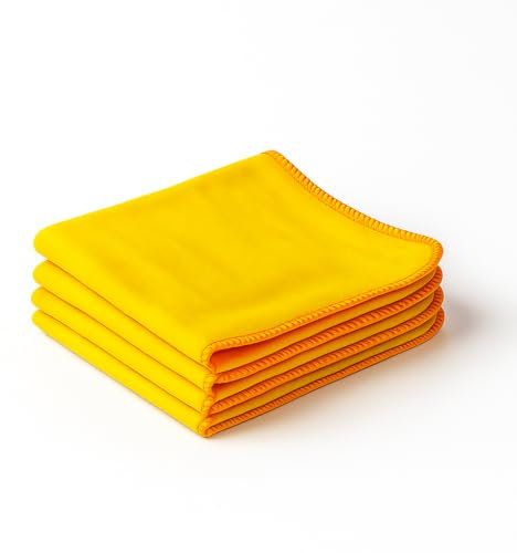 HIFSA Jumbo Yellow Dusters (Pack of 4) Feather Duster Multiple Surfaces Cleaning Cloth Heavy Duty Kitchen Dusting Cloth Reusable Washable Super Absorbent Towel Lint Free Thick & Soft 40x50cm