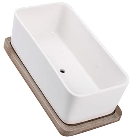 Toddmomy 1 Set Combinazione Di Vaso Di Fiori in Ceramica Vasi Bonsai Fioriere Smaltato Vassoio Per Piante Bianco Ovale Pentola Vasca Vegetale Rettangolare Bianca Bambù
