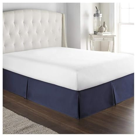 Cache-sommier plissé doux et confortable avec tissu infroissable et résistant à la décoloration – Literie de 38,1 cm de haut (sans plateforme) (bleu marine, 160 x 200 x 35 cm)