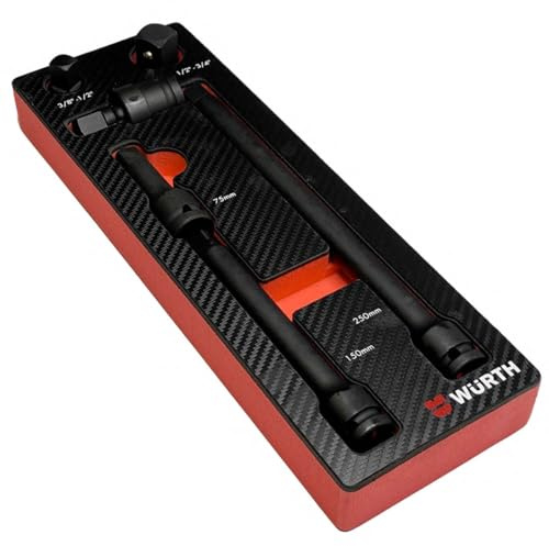 Würth Jeu d'accessoires de clé à douille 1/2 - Pièces de connexion sur 3/8 - Joint de cardan - Rallonge en pouces - 6 pièces dans insert en mousse ORSY 0965905216