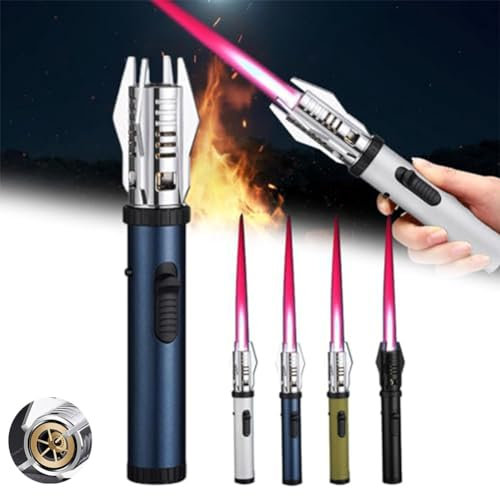 Luxblaze Windproof Lightsaber Lighter with Safety Lock,Portable Torch Lighter,Bright Fire Lighters with Adjustable Red/Blue Jet Flame,Refillable Butane Gas Cool Lighters for Campfires BBQ Camping(Blue