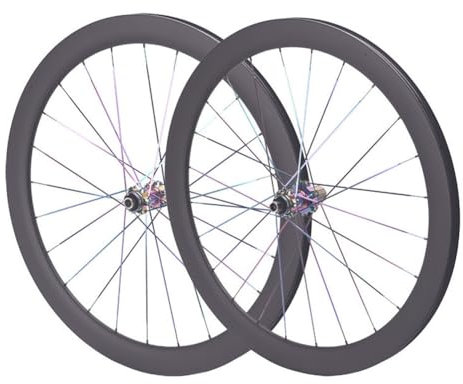 LSRRYD Carbonfaser Rennrad Laufräder 700C Drahtreifen Laufradsatz 50mm Scheibenbrems Felgen Tubeless-kompatibel, 120 Klicks, Steckachse, 1750G