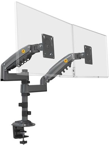 Soporte de Escritorio Giratorio de Alta Resistencia con Resorte de Gas para Dos monitores LCD LED de 17 a 27 Pulgadas con VESA máx. 100 x 100 mm, hasta 9 kg