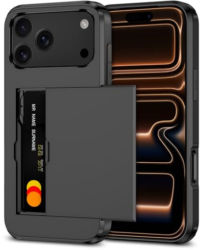 Coolden Handyhülle für iPhone 17 Pro Hülle mit Kartenfach [2 Karten]Schwarz | Armor Stoßfest Schutzhülle Hülle Silikon Weicher TPU Harte PC Bumper Cover Heavy Duty Etui Hülle Case für iPhone 17 Pro