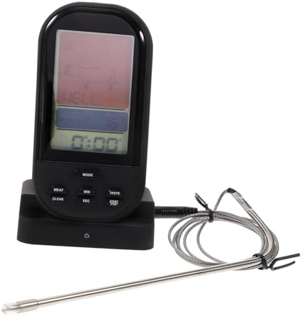 ZUNOXAZ Wireless Remote Bbq Meat Thermometer with Large Backlit LCD Instant Read - Timer Alarm Pre-programmed Cooking Temperatures for Oven Grill Outdoor Cooking Feet Range