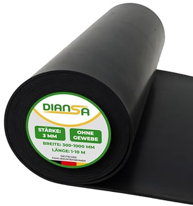Diansa – Gummimatte ohne Gewebe Größe 2000 x 600 mm, Stärke 3 mm – Vollgummi Hartgummi Bodenbelag Meterware – Gummirolle in Industriequalität – Gummi-Bodenbelag als Gummiunterlage für Innen & Außen