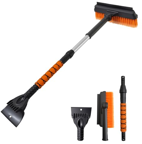 Cayludg 33 Inch Ice Scrapers for Car Windshield, 3 in 1 Extendable Snow Brush, Snow Scraper for Car with Foam Grip and 270° Pivoting Brush Head, Silicone Squeegee for Sedan SUV Truck RV