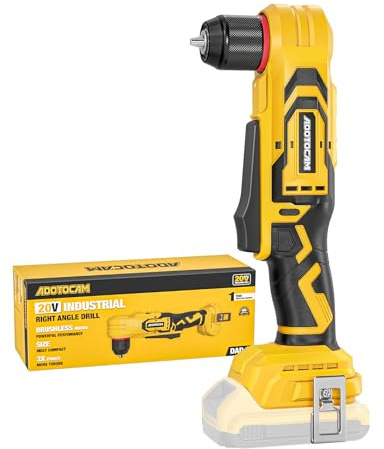 ADOTOCAM Brushless Right Angle Drill for DeWalt 20V Battery (Tool Only), 3/8 Cordless Angle Drill with Compact Design & Variable Speed, featuring an LED Light for Screws/Drilling