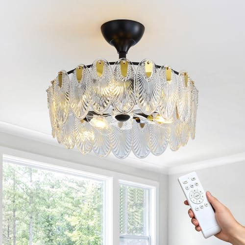 Cristallo Ventilatori da Soffitto con Lampada, Ventilatore da Soffitto con Luce e Telecomando, 6 Velocità, Timer, Ventilatore da Soffitto Lampadario di Cristallo per Camera da Letto e Soggiorno