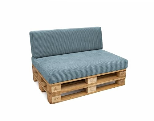 POKAR Palettenkissen 2er Set: Sitzkissen 120x80 + Rückenkissen 120x40 | Palettenauflagen aus Cordstoff mit Abnehmbarem Bezug | Sitz und Rückenlehne für Palettenmöbel | Öko Tex | Made in EU | Blau