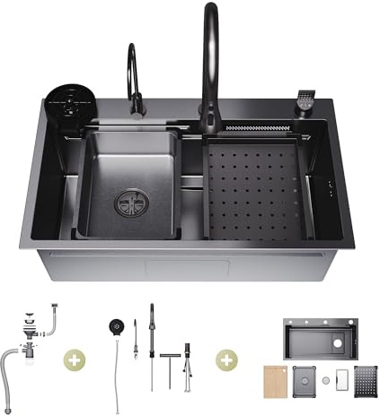 SIRHONA Evier Cuisine Multifonction 75 X 45 cm avec Robinet rétractable