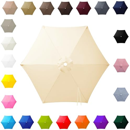 3.0m Replacement Parasol Canopy for 6 Arms, 2m-3m Patio Umbrella Cloth, Waterproof Outdoor Garden Canopy, Beach Parasols Covers, Fabric Sun Shade Top Only, for Pool Lawn(Beige,3.0m/9.8ft)
