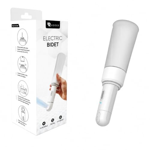 Rugoes Portable Electric Bidet – USB Rechargeable Handheld Bidet with Attachable Water Bottle, Adjustable Nozzle, Personal Hygiene for Travel & Home – White