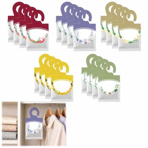 Saquitos perfumados para armario, 20 almohadillas perfumadas para armario y cajones con cinco fragancias diferentes, ideal para mantener la ropa fresca y la ropa