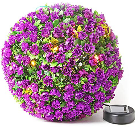 Solalite 28cm Purple Topiary Balls with 20 Solar LED Lights, Hanging Topiary Ball Lights Sphere Decorative for Wedding Artificial Plant, Backyard Balcony Garden Décor
