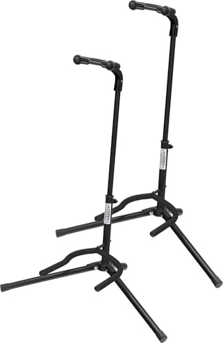 Classic Cantabile GS-200F Gitarrenständer klappbar 2x Set, Bass, 0 kg | Passend für Gitarre, Banjo, etc., Beide Gabeln klappbar, Füße einklappbar, Höhenverstellbar von 57 bis 75 cm, 0 kg, 9 cm