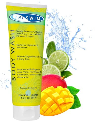 TRISWIM- Bagnoschiuma per la Rimozione del Cloro, Docciaschiuma After Swim Care, Bagnodoccia Idratante Anti Cloro per Nuotatori, gel Doccia per Donne e Uomini - Lime e Mango (251 ml)
