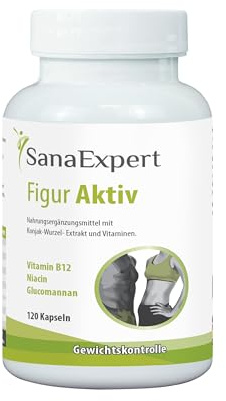 SanaExpert® Figur Aktiv Kapseln, Sättigungskapseln mit Konjak Glucomannan, Chrom, Vitamin B12, Niacin, Made in Germany, hochdosiert, 120 Stück (96 g)