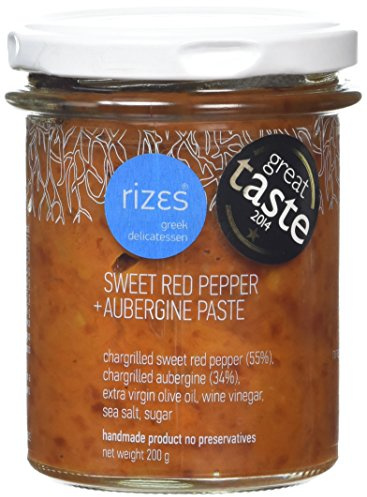Rizes Greek Delicatessen Sweet Red Pepper and Aubergine Paste 200 g | Handpicked Greek Vegetables | Smoked Aroma, Extra Virgin Olive Oil | Vegan & Preservative-Free