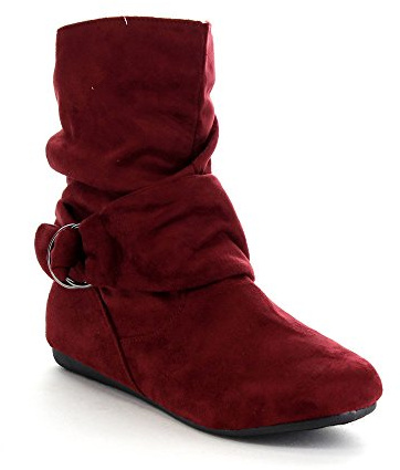 BESTON GA43 Women's Fashion Calf Flat Heel Side Zipper Slouch Ankle Boots Burgundy, 9