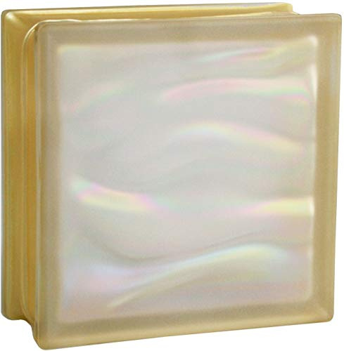 BM Glasbaustein AQUA Perlmutt Gold zweiseitig satiniert, 19 x 19 x 8 cm - 6 Stück