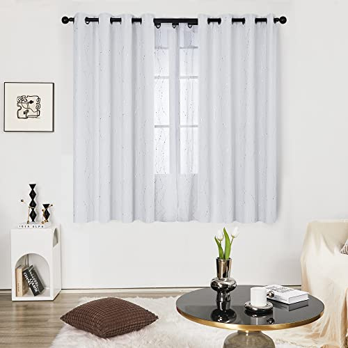 Deconovo Vorhang Blackout Gardinen Thermovorhänge Kälteschutz Verdunkelungsvorhänge mit Ösen Thermogardinen für Wohnzimmer, 138x117 cm(HöhexBreite), Silber Grau, 2er Set