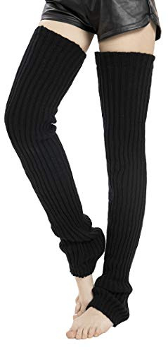 leotruny, scaldamuscoli invernali a maglia spessa, extra lunghi, da donna - Nero - Medium
