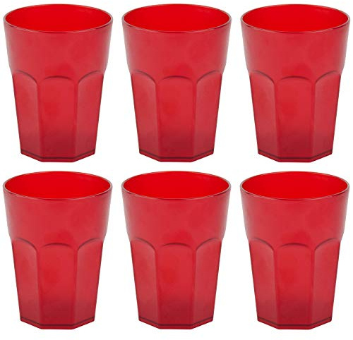 Engelland - 6 bicchieri di plastica, colore rosso, da cocktail, 400 ml, impilabili, riutilizzabili, in plastica, effetto gelo, riutilizzabili, per feste, bicchiere da bere