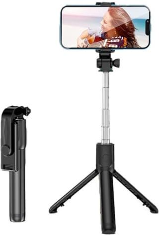 Perche à selfie filaire avec télécommande Bluetooth de 10 m pliable universelle Noir
