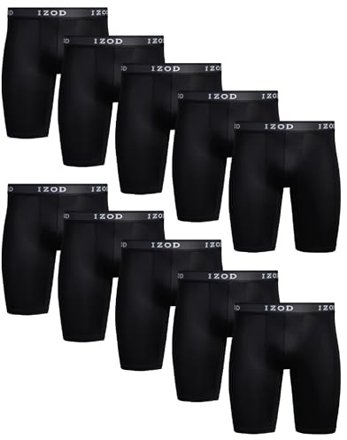 IZOD Mens Boxer Briefs - 10 Pack Performance Stretch Long Leg Mens Underwear Boxers with Contour Pouch, 9 Inseam (S-XL), Size Medium, Black/Black/Black/Black/Black