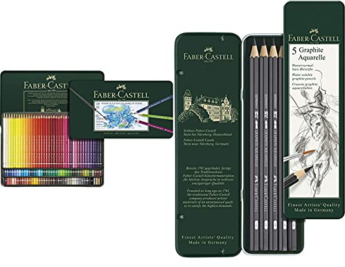 Faber-Castell 117511 - Aquarellstift Albrecht Dürer 120er Metalletui & 117805-5 Aquarellbleistifte GRAPHITE AQUARELLE, Inhalt: HB, 2B, 4B, 6B, 8B,