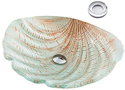 Lavandino da Bagno in Vetro Temperato A Forma di Conchiglia, Lavabo da Bagno A Montaggio, Ciotola per Lavabo da Appoggio Rotonda,White c