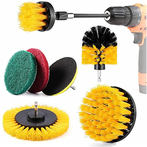 Bürstenaufsatz Bohrmaschine Set 8 Stück Bohrbürsten Befestigung Reinigungsbürste, Reinigung BohrbürsteVerlängerungsstange, Für Felgen, Badewanne, Fliesen, Küche, Auto, Sofa Ecken & Grill