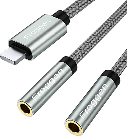 Froggen Lightning Klinke Splitter Kopfhörer Aux Adapter [35CM] iPhone auf Dual 3.5mm Aux Splitter Adapter für Kompatibel mit iPhone