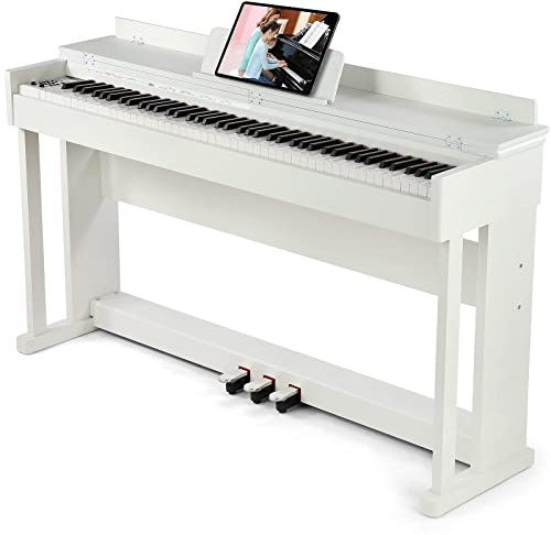 Artist Hand Digital Piano 88 Weighted Keys Hammer Action, Full Size 88 Key Piano Keyboard Weighted Electric Piano, Piano Keyboard 88 Keys with 3 Pedals, Dual Stereo Speakers, Furniture Stand, White