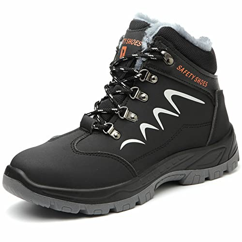 Scarpe Antinfortunistiche Uomo Invernali Impermeabili Scarpe da Lavoro Donna Leggere Comode Scarpe Sicurezza Calde Scarponi Antinfortunistiche con Punta in Acciaio Antiscivolo, Nero, EU 43
