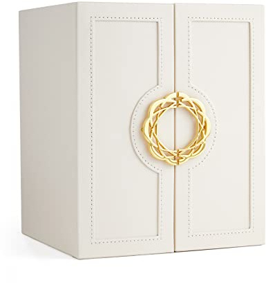 Mondeer Caja de Joyas de 5 Niveles, Joyero Grande, Cajones y Almohada para Relojes, Múltiples Compartimentos de Almacenamiento, Adecuado para Pendientes, Gafas de Sol, Pulseras, Cuero PU, Blanco