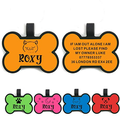 EDSG Dog Tag Personalised Dog Name Tag Custom Dog ID Tag Dog Tags for Pets Engraved Silicone Dog Tag for Cat Pet Dog Puppy Personalised Dog Collar for Cats Dogs (Orange Bone)