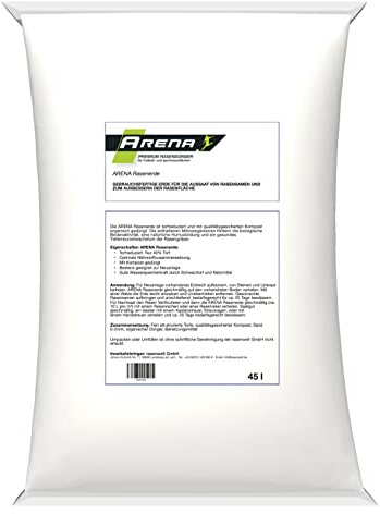 ARENA Rasenerde Premium 30x 45L I torfreduzierte, organisch gedüngte Erde mit Sand und Kompost I für Rasen Nachsaat, Neuanlage und Garten