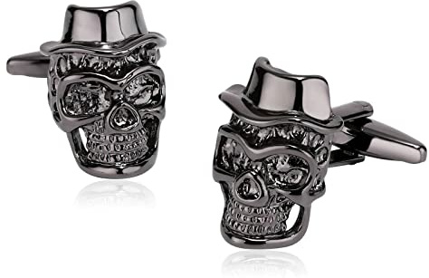 Wycian Manchettenknoepfe Schwarz Totenkopf, Manschettenknopf Schädel mit Hut Rostfreier Stahl 2X1.5CM für Männer Vater Freund Tuxedo Shirt
