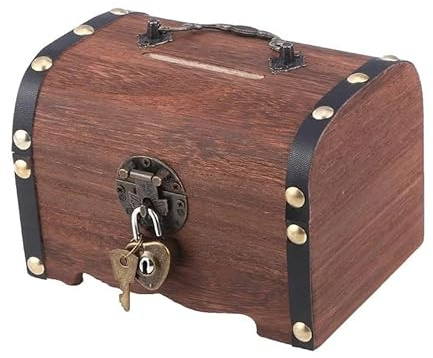 Yulakes Holz Sparbüchsen Sparschwein Münzkassette/Holz Schatztruhe mit Schloss Retro Holz Schatzkiste Spardose Holztruhen Holzschachtel Holzkisten Aufbewahrungsboxen (M)