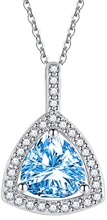 Epinki Schmuck Halskette Damen Jugendstil, Klassiker Anhänger Frau Ketten mit Blau Zirkonia Triangel, Blau Halskette