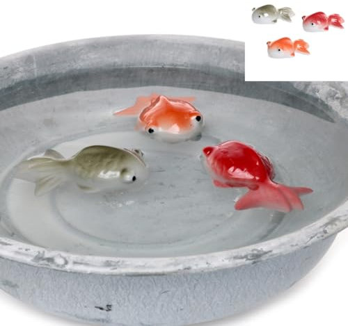 Teichdeko Fisch (3er Set) 8x6 cm aus Porzellan schwimmend für Schwimmschale, als Teich Deko, Deko für Vogeltränke etc. - Fisch, Schwimmtiere