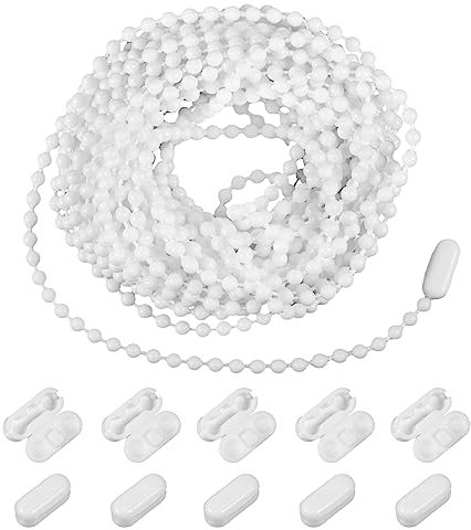 UICCVOKK Roller Blind Chain, 10M Vertical Blind Chain with 10pcs of Mating Connectors, White Blind Beads Chain 4.5mm Blind Bottom Chain Cord for Roller Blind Replacement Parts Repair Fittings