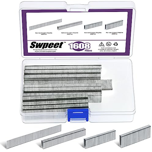 Swpeet 1609 Zählt 4-Größen K413 K419 K425 F15 18-Gauge Stahl Ca. 1/4 ×1/2/3/4/1 Silber Schmale Kronenklammern und Brad Nägel (5/8), Galvanisierte Oberfläche für Pneumatische, Hefter/Brad Nagel
