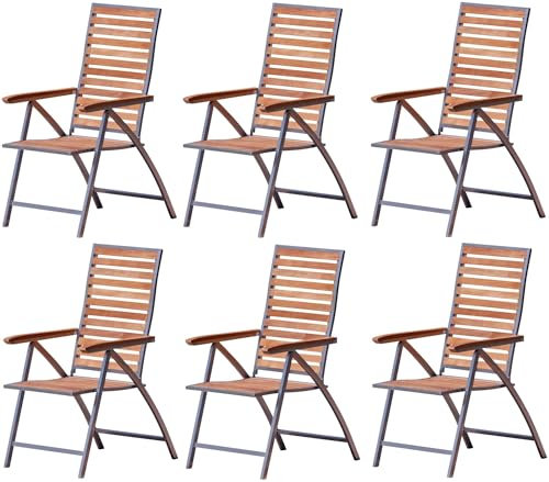ALEOS. Hochlehner aus Edelstahl mit A-Grade Teak Holz, Teakhochlehner Teakstuhl Gartenstuhl Gartensessel Klappstuhl - klappbar - Rückenlehne 5-Fach verstellbar Nassau, Größe:6 Stück