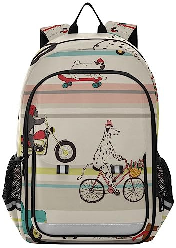 ISAOA Lustiger Hunde Autofahren Auto Reiten Fahrrad Roller Motorrad Skateboard Kinder Rucksack für Jungen Mädchen Wasserabweisend Rucksack Laptop Rucksack für Damen Herren, #1, One size