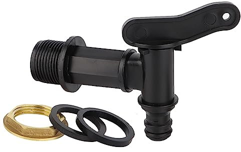 Plastic Water Butt Tap with Brass Nut, 3/4 Thread Water Butt Tap for Storage Tank, Rain Water Collection Barrel, Accessories for Home Garden Water Connectors